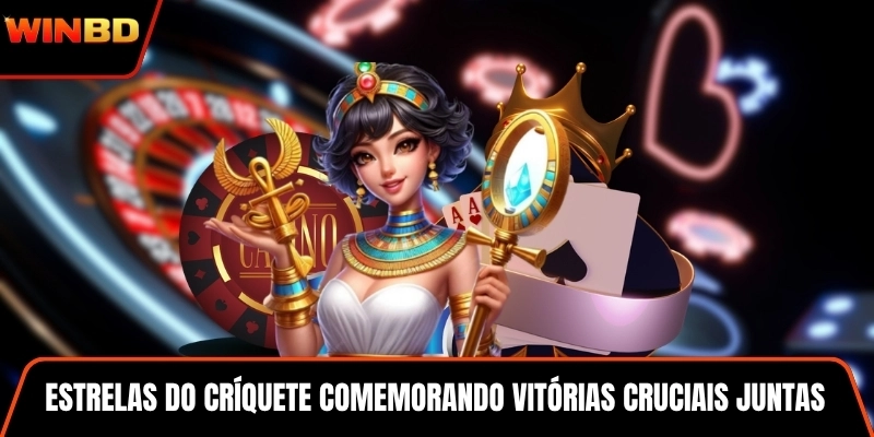 Estrelas do críquete comemorando vitórias cruciais juntas em campo